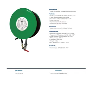 Australian Standard Fixed Hose Reel - Green Data Sheet
