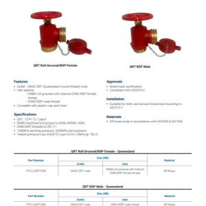 Fire Hydrant Landing Valves Queensland Round Thread - Data Sheet
