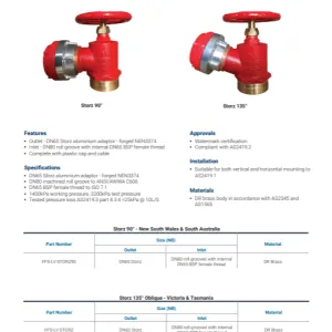 Fire Hydrant Landing Valves Storz - Data Sheet