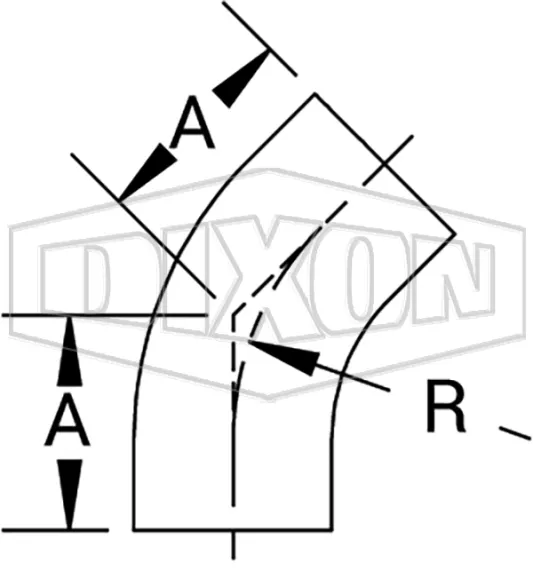 45° Butt Weld Elbows with Tangents - AS1528.4 Drawing