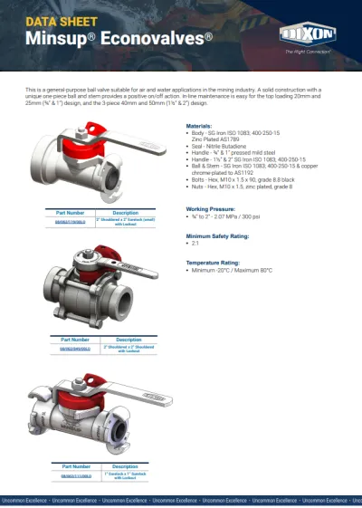 Minsup Econovalves Data Sheet