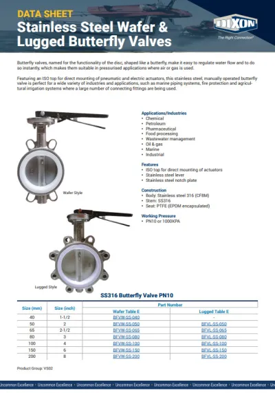 Stainless Steel Wafer & Lugged Butterfly Valves